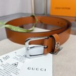 Gucci Belt With Square Buckle And Interlocking G Silver Metal Brown 35Mm - Image 7