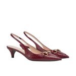 Gucci Women’s Horsebit Slingback Pump Gg Leather Rosso Ancora Red ‎782407 Aaegj 6207