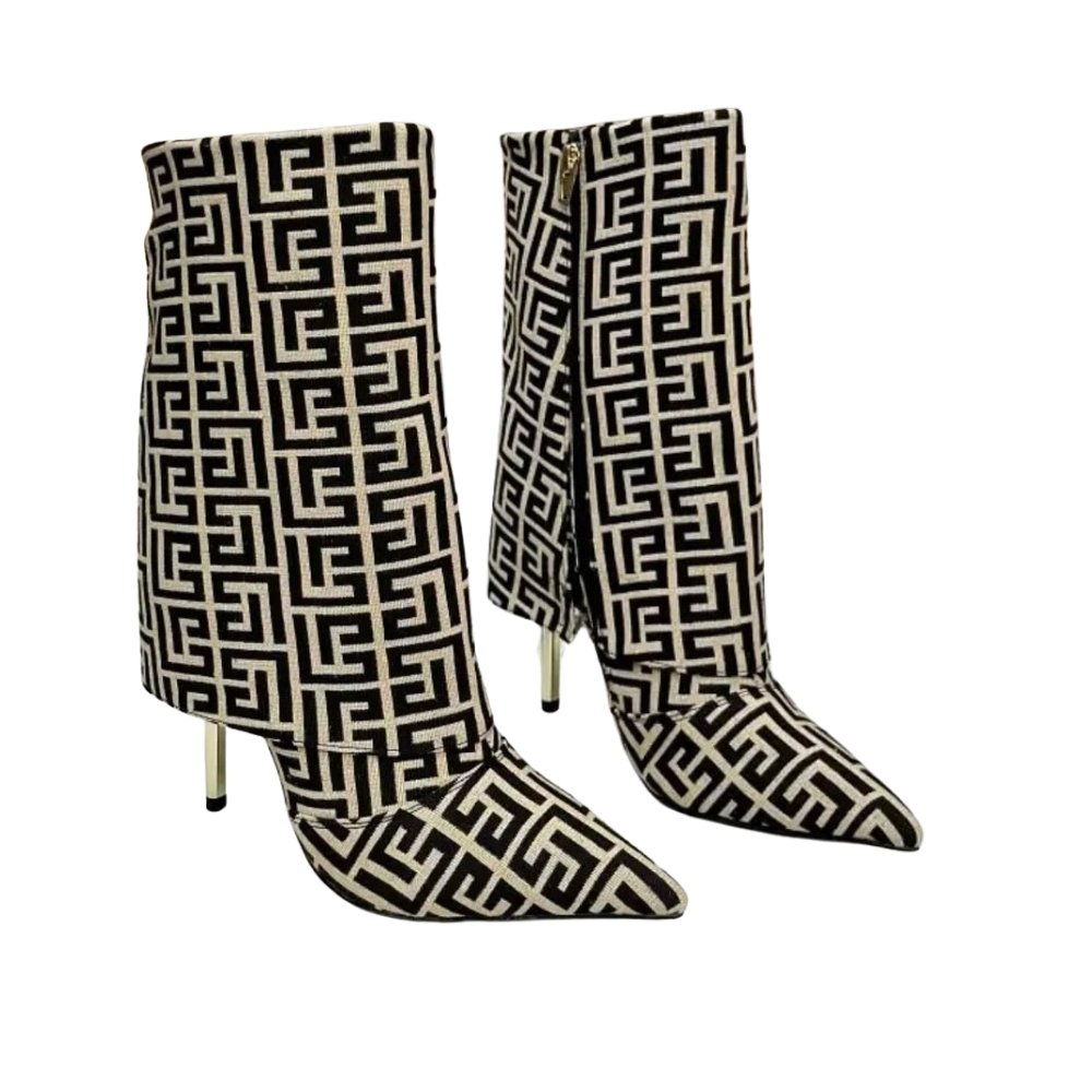 11-1-6 Balmain Stiletto Ankle Boots Monogram Leather - Image 1