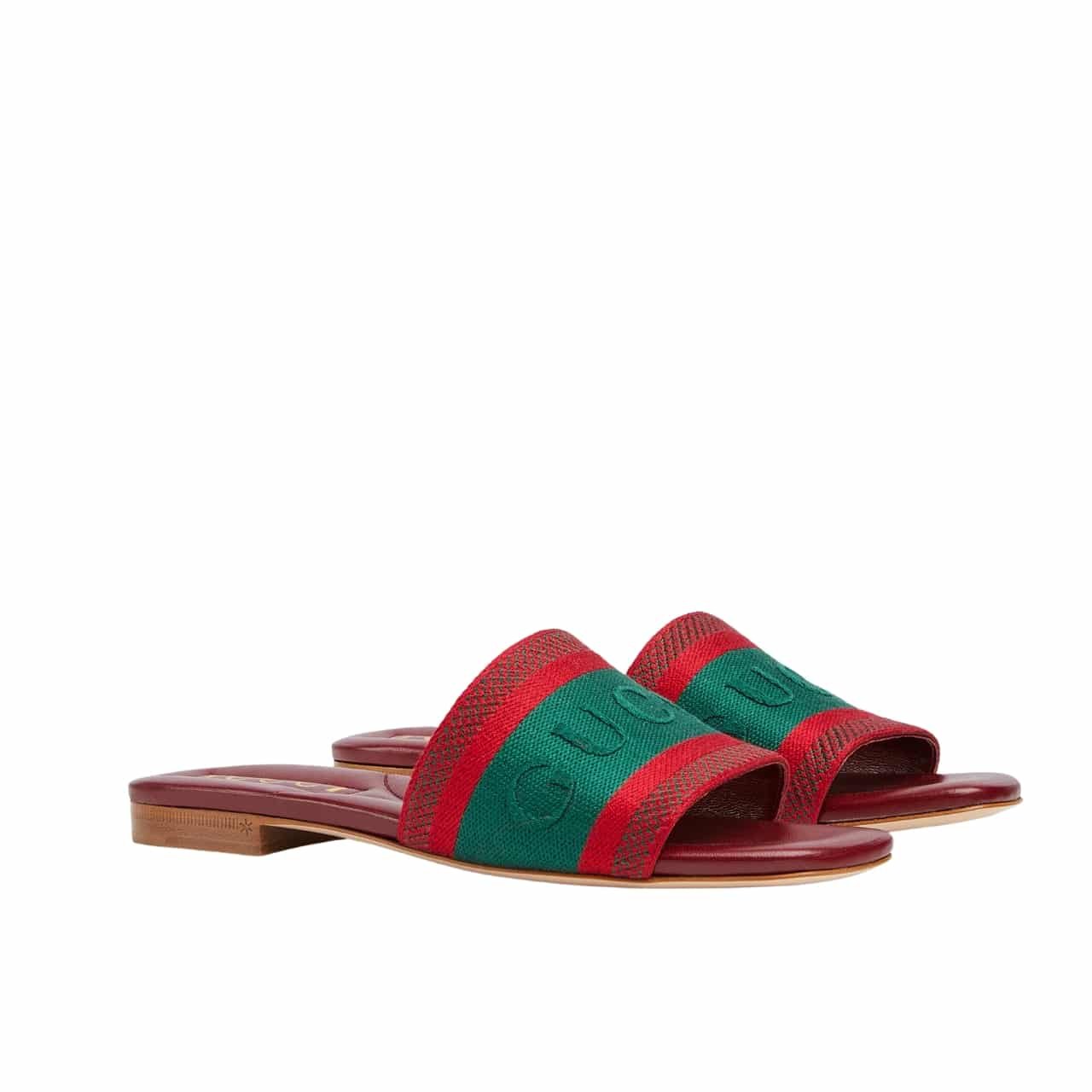 121-5-1 Gucci Women Slide Sandal With Web Green And Red 816350 Faecg 6443 - Image 1