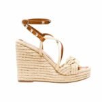 Valentino Garavani Woven Raffia Wedge Espadrilles Beige