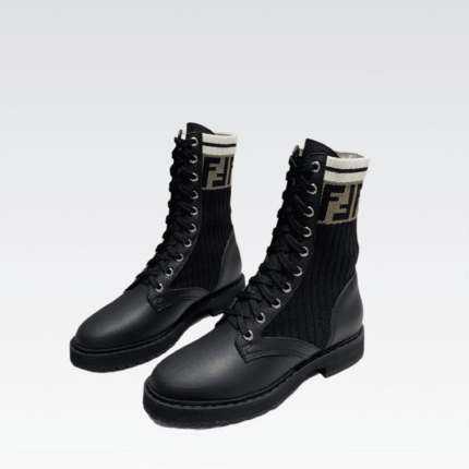 Fendi Leather Biker Boots With Beige Ff Cuff Black