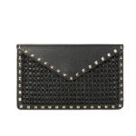 Valentino Garavani Rockstud Raffia Clutch Bag In Black 28Cm