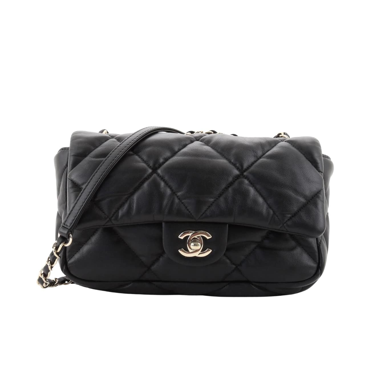 139-5-1 Chanel Puffy Bubbly Cc Flap Bag Quilted Medium Black 20Cm - Image 1