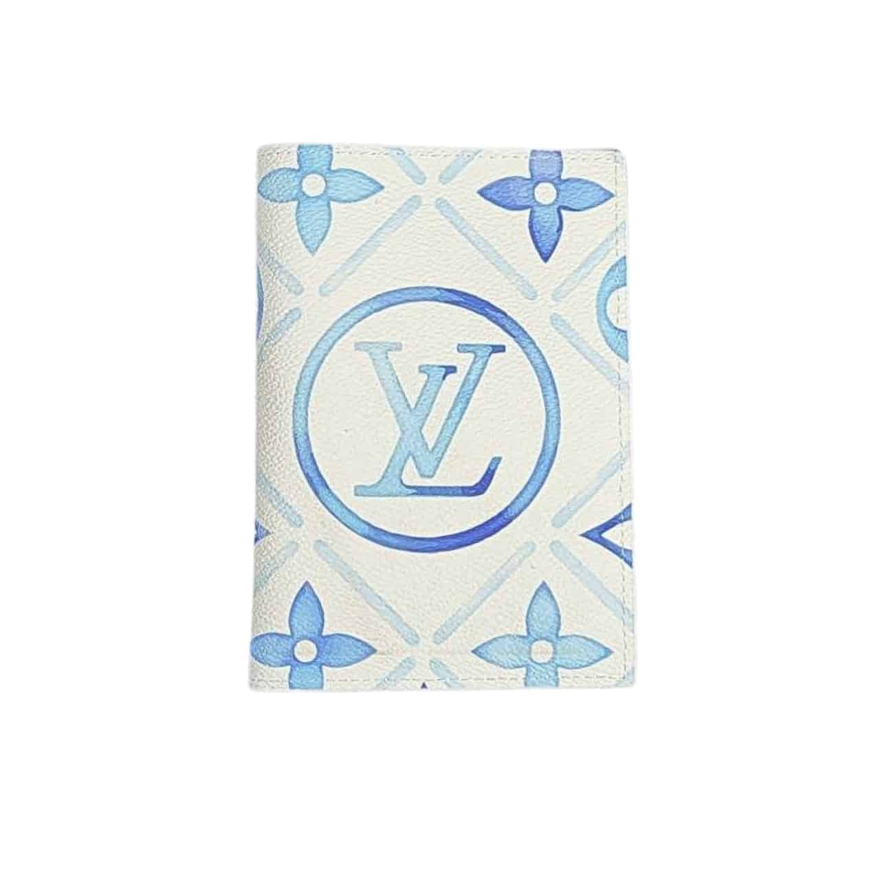 142-3-3 Louis Vuitton Lv By The Pool Passport Cover Wallet Blue 14Cm - Image 1