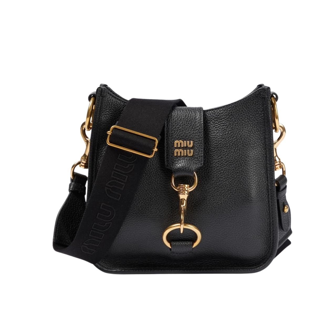 150-1-3 Miu Miu Carabiner Detail Shoulder Bag Black 21Cm - Image 1