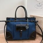 Prada Bonnie Large Denim Handbag Blue Black 38cm - Image 2