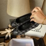 Chanel Plain Toe Rubber Sole Casual Style Tweed Black - Image 3