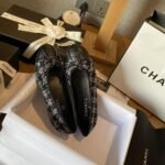 Chanel Plain Toe Rubber Sole Casual Style Tweed Black - Image 6
