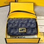 Fendi Baguette Ff Chenille Bag Dark Blue 27Cm - Image 2