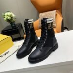 Fendi Leather Biker Boots With Beige Ff Cuff Black - Image 2