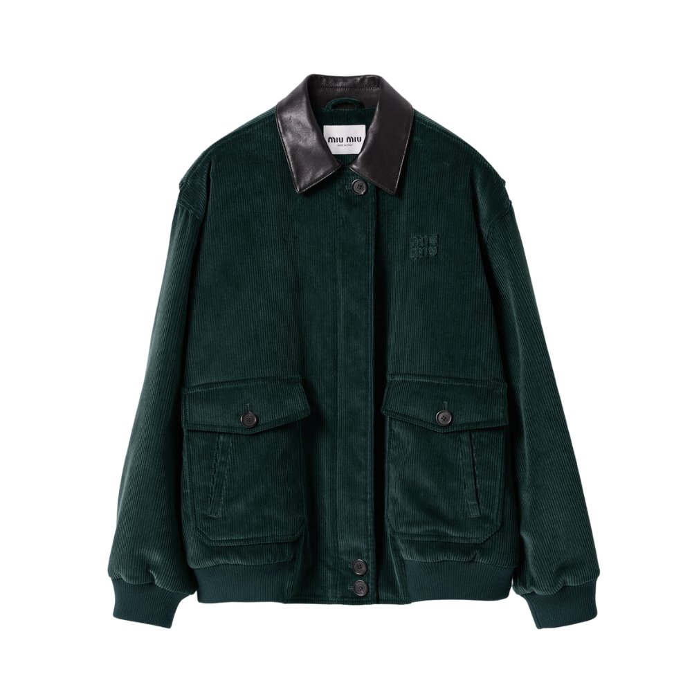 233-4 Miumiu Padded Corduroy Blouson Billiard Green Ml1326 1795 F0L76 S Ooo - Image 1