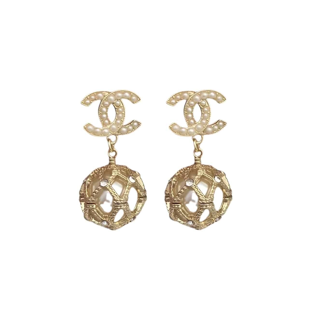 256-13 Chanel Gold Caged Pearl Earrings - Image 1