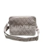 Chanel Messenger Bag Quilted Canvas Light Grey 30Cm