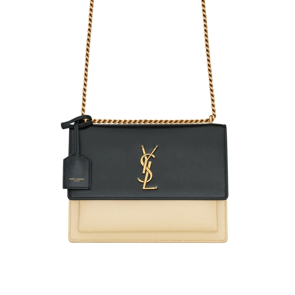 261-15 Saint Laurent Sunset Medium Chain Bag In Smooth Leather Bag Beige Black 22Cm 442906D42Ew1089 - Image 1