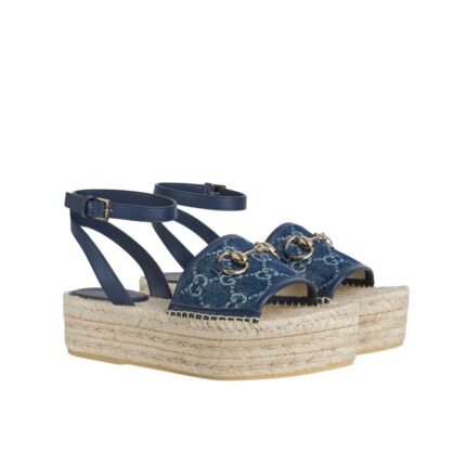 Gucci Women’s Flatform Espadrille With Horsebit Dark Blue 817228 Fad9U 4246