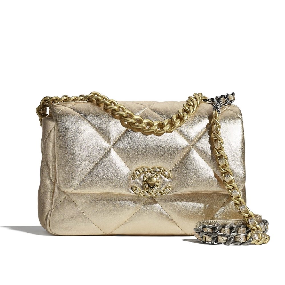 27-6 Chanel 19 Handbag Metallic Gold And Silver Tone 26Cm As1160 B05457 Nc293 - Image 1