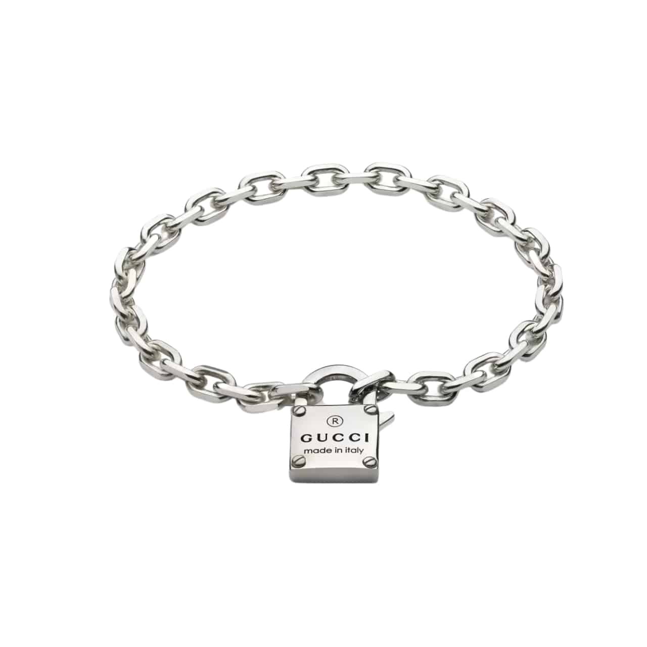 28-23 Gucci Trademark Silver Chain Bracelet With Padlock - Image 1