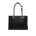 Chanel Grand Shopping Tote Bag Black Caviar Silver Tone Chain 34Cm