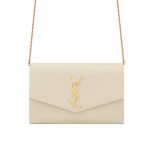 Saint Laurent Uptown Chain Wallet In Grain De Poudre Embossed Leather Blanc Vintage 19Cm 6077881Gf0J9207