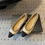 Chanel Leather And Fabric Cc Chain Link Ballet Flats Beige And Black - Image 5