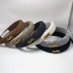 Saint Laurent Ysl Tweed Headband With Gold Hardware In Salt And Pepper - Image 3