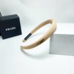 Prada Small Prada Milano Headband With Gold Hardware In Beige - Image 2
