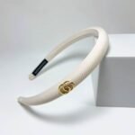Gucci Small Gg Headband With Gold Hardware In White - Image 2