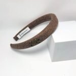 Saint Laurent Small Ysl Tweed Headband With Gold Hardware In Dark Brown - Image 2