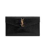 Saint Laurent Uptown Pouch In Crocodile Embossed Shiny Leather Gold Black 27Cm 565739Dnd0J1000