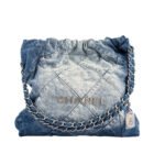 Chanel 22 Handbag Washed Denim Silver Tone Metal Blue 41Cm AS3261 B10439 NM981