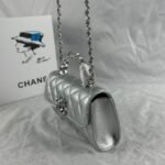 Chanel 23P Clutch With Chain Bag Grained Leather Silver 18cm - Image 5