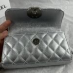 Chanel 23P Clutch With Chain Bag Grained Leather Silver 18cm - Image 8