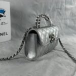 Chanel 23P Clutch With Chain Bag Grained Leather Silver 18cm - Image 9