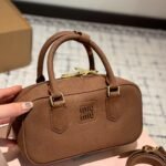 Miumiu Arcadie Padded Suede Top Handle Bag Cocoa Brown 23Cm 5Bb142 2Cs4 F0324 V Oon - Image 2