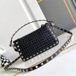 Valentino Garavani Rockstud Raffia Small Crossbody Bag Black 19Cm - Image 4