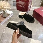 Gucci Horsebit Shearling Mules In Black Suede - Image 5