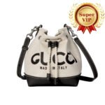 [Super Vip 1:1] Gucci Mini Shoulder Bag With Print Cotton Linen Canvas Black 23Cm