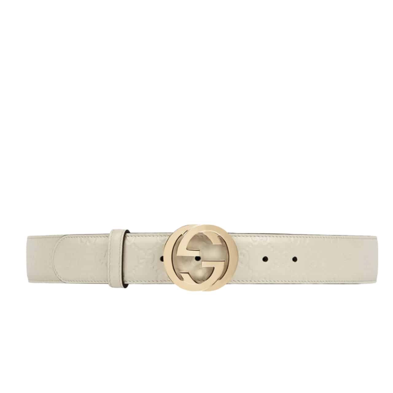 53-6 Gucci Double G Buckle Belt White Leather 370543 Cwc1G 9022 - Image 1