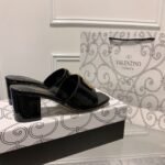 Valentino Vlogo Signature Square Toe Middle Heel Black Slide Sandal - Image 6