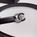 Chanel Belt With Pearls And Cc Logo Silver Tone Metal Belt Black 28Mm - Image 5