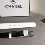 Chanel Leather Belt With Cc Pearl And Silver Tone Metal White 3Cm - Image 7