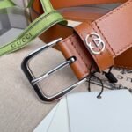 Gucci Belt With Square Buckle And Interlocking G Silver Metal Brown 35Mm - Image 4