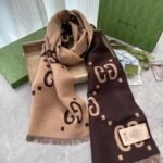 Gucci Gg Jacquard Wool Silk Scarf Brown And Beige 180Cm 495592 4G350 2179 - Image 2