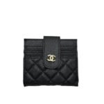 Chanel Card Holder Black With Gold Hardware 12Cm