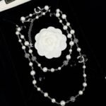 Chanel Pearl Necklace with Interlocking CC Logos Charms - Image 4