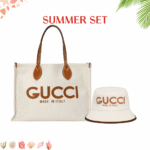 Summer Set: Gucci Medium Tote Bag With Gucci Print Beige 28Cm And Arnaud Bob Reversible Bucket Hat Beige