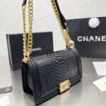 Chanel Boy Flap Bag Snake Leather Black 25Cm - Image 8
