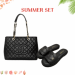 Summer Set: Chanel Bolsa Grand Tote Black 33Cm And Slide Cc Logo Black