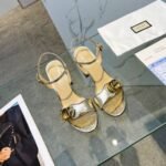Gucci Metallic Laminate Mid Heel Sandal Gold 453379 Dkt00 7100 - Image 7